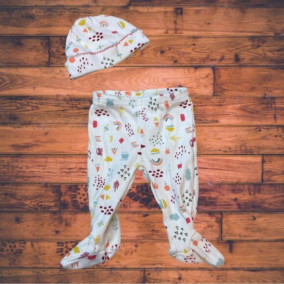 5 for $25🔥Carter's Organic Cotton Matching Pants & Sock Hat Newborn - Picture 1 of 5